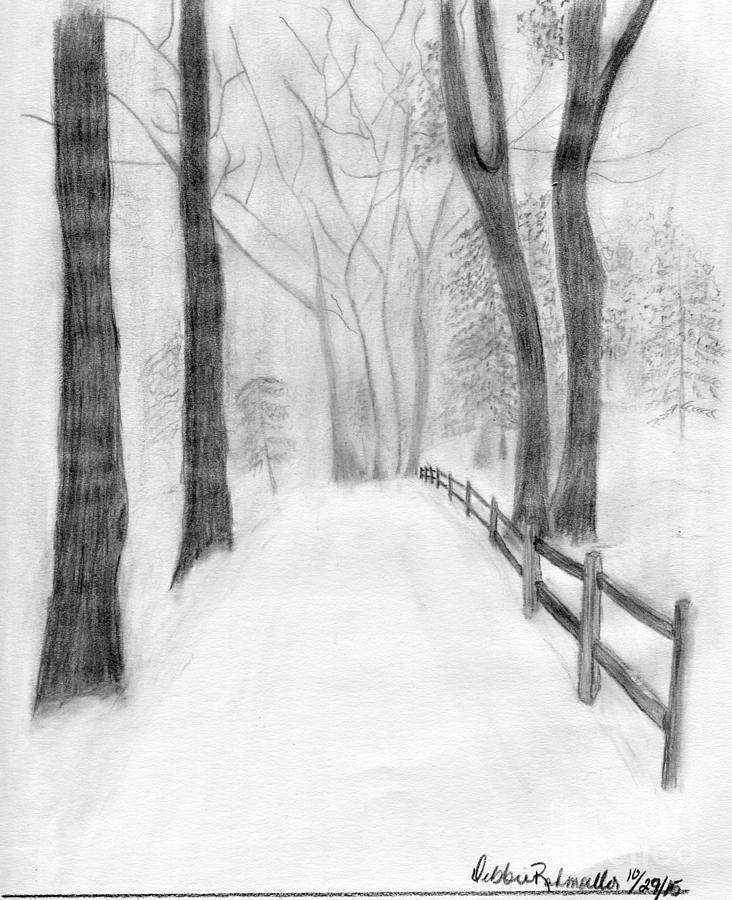 Winter Landscape Drawing By Debra Rahmoeller
