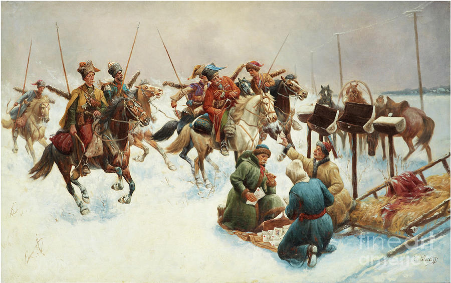 Winter Landscape With Cossacks. Artist Drawing by Heritage Images
