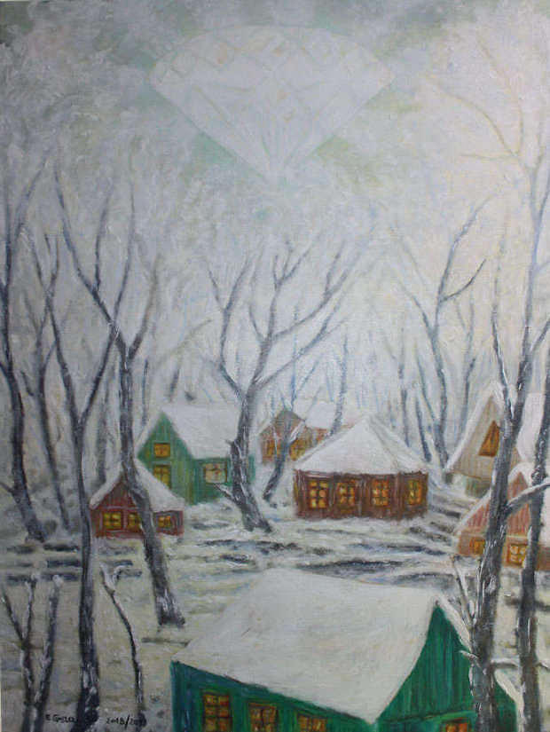 Winter landscape with diamond Painting by Elzbieta Goszczycka