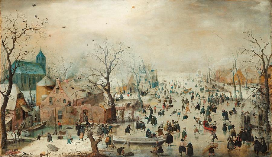 Winter Landscape with Ice Skaters. Winter Landscape with Skaters. Painting by Hendrick Avercamp