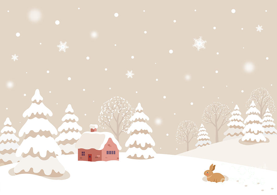 Tree Digital Art - Winter Landscape With Rabbit by Soyon Tree Digital Art - Winter Landscape With Rabbit by Soyon
