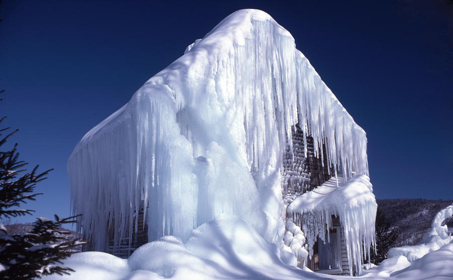 Winter Lanndscape With Ice House Photograph by Richard Felber