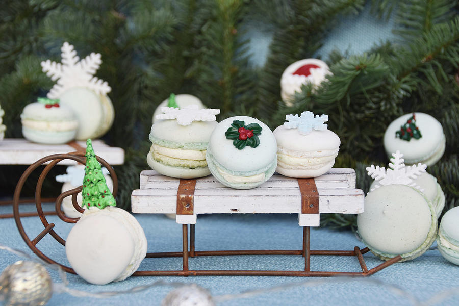 Winter Macarons On A Decorative Sledge Photograph by Marions Kaffeeklatsch