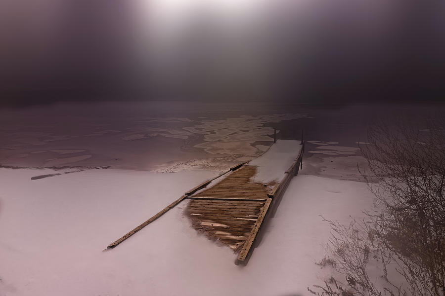 Winter Photograph - Winter Moonlight and Fog by Bob Orsillo