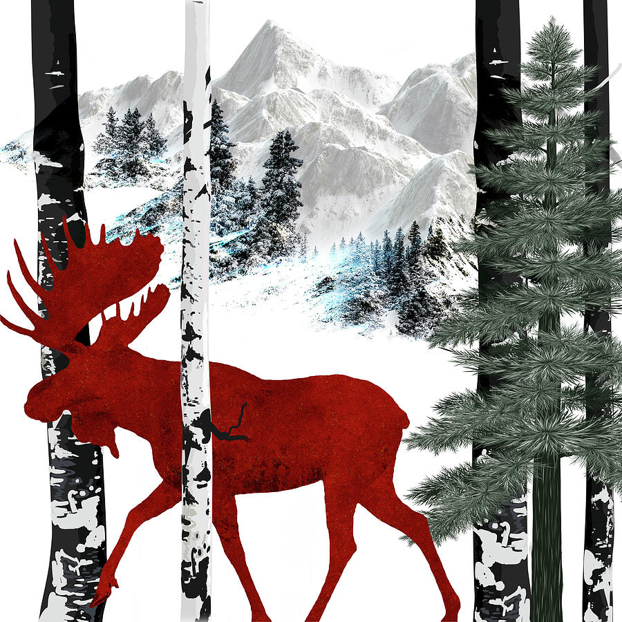 Yellowstone National Park Mixed Media - Winter Moose by Lightboxjournal