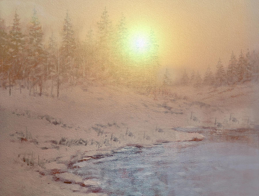 Winter Morning By The Lake Mixed Media by Johanna Hurmerinta