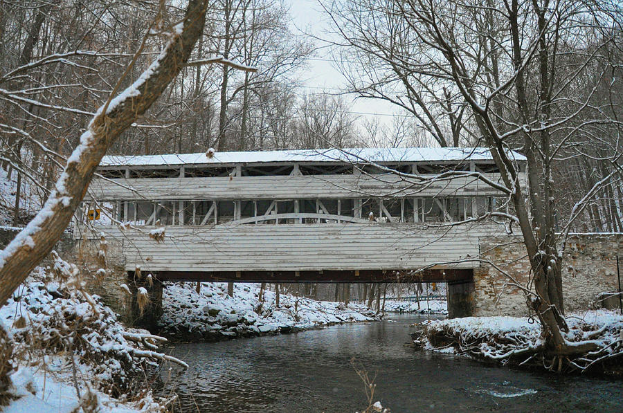 Winter Morning in Valley Forge - Know Covered Bridge Photograph by Bill Cannon