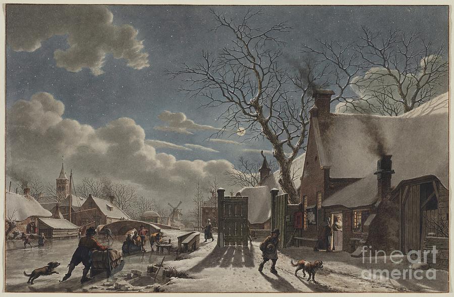 Winter Night In A Dutch Town Drawing by Heritage Images