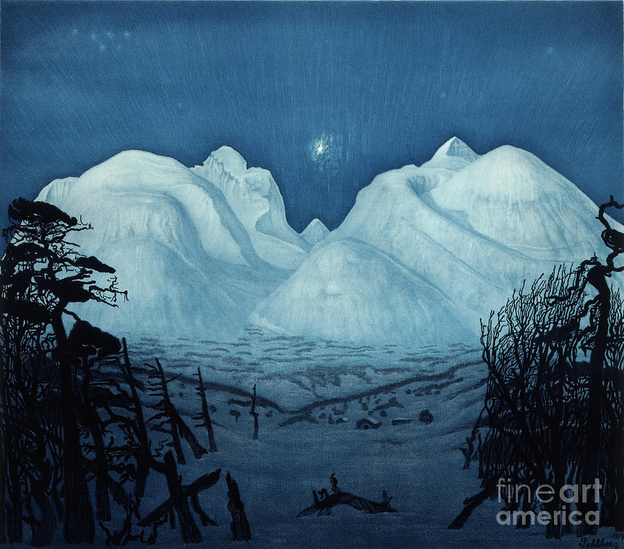 Winter night in Rondane, 1917 Mixed Media by O Vaering by Harald Sohlberg