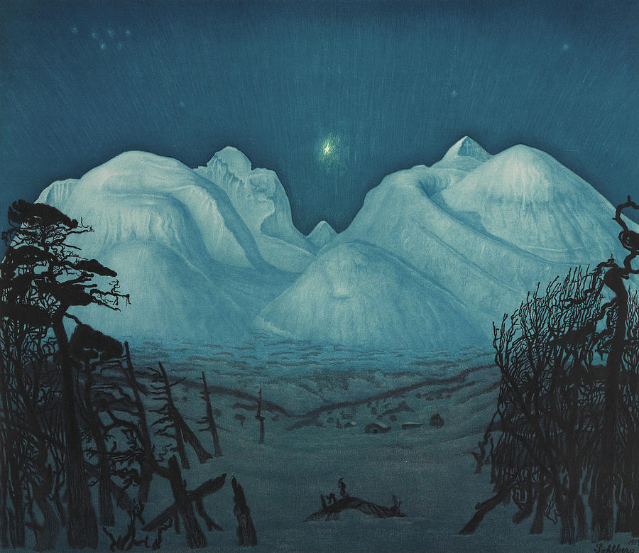 Harald Sohlberg Painting - Winter Night in the Mountains - 1914  by Harald Sohlberg