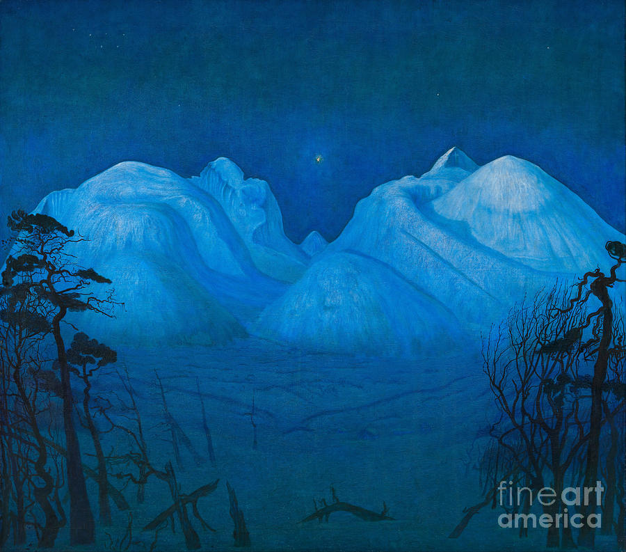 Winter Night In The Mountains. Artist Drawing by Heritage Images