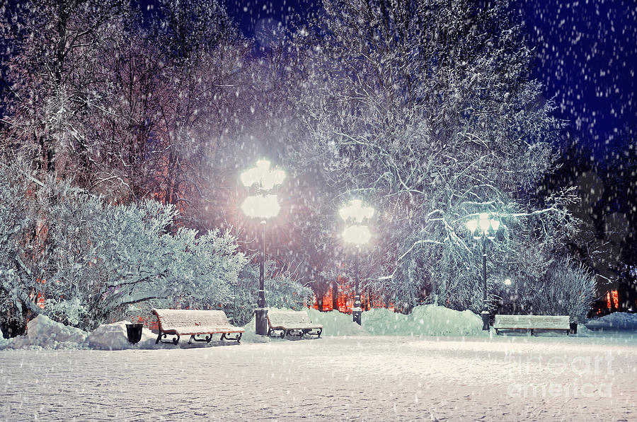 Mood Photograph - Winter Night Landscape - Evening In by Marina Zezelina Mood Photograph - Winter Night Landscape - Evening In by Marina Zezelina