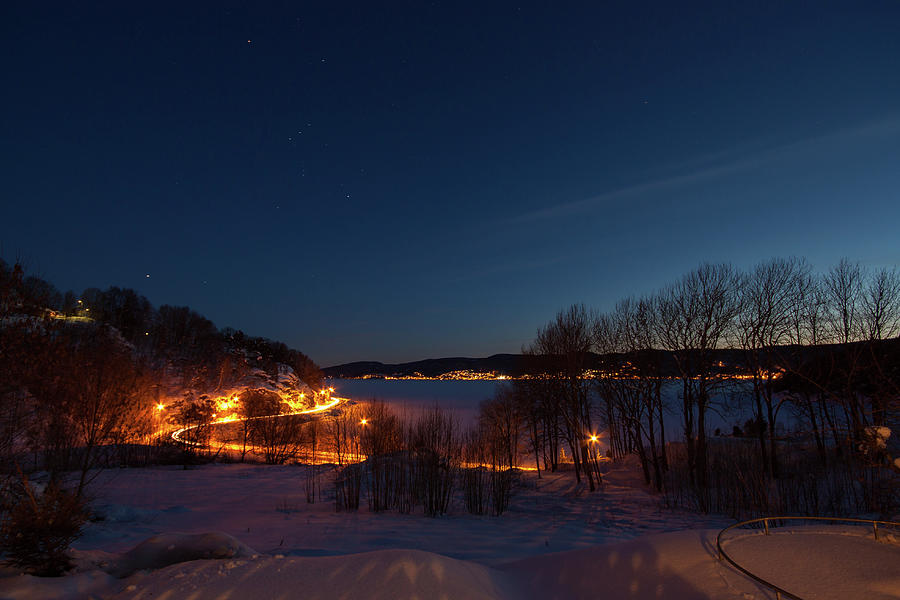 Winter Night Over The Drammens Fjord Photograph by Geir A. Granviken