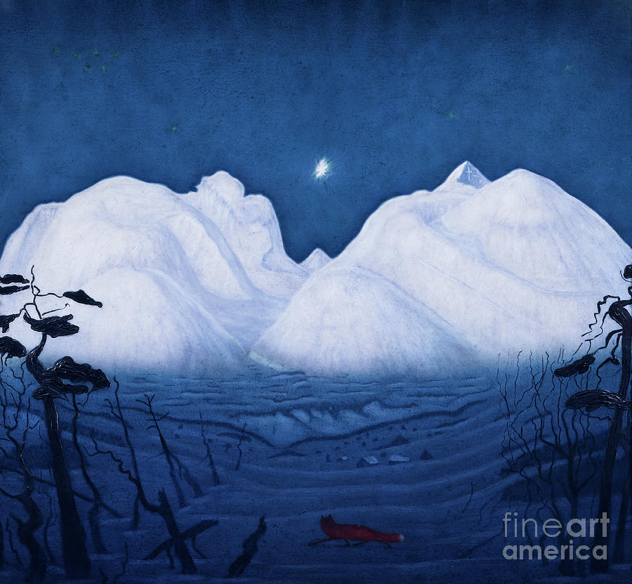 Winter nights in the mountains Painting by O Vaering by Harald Sohlberg