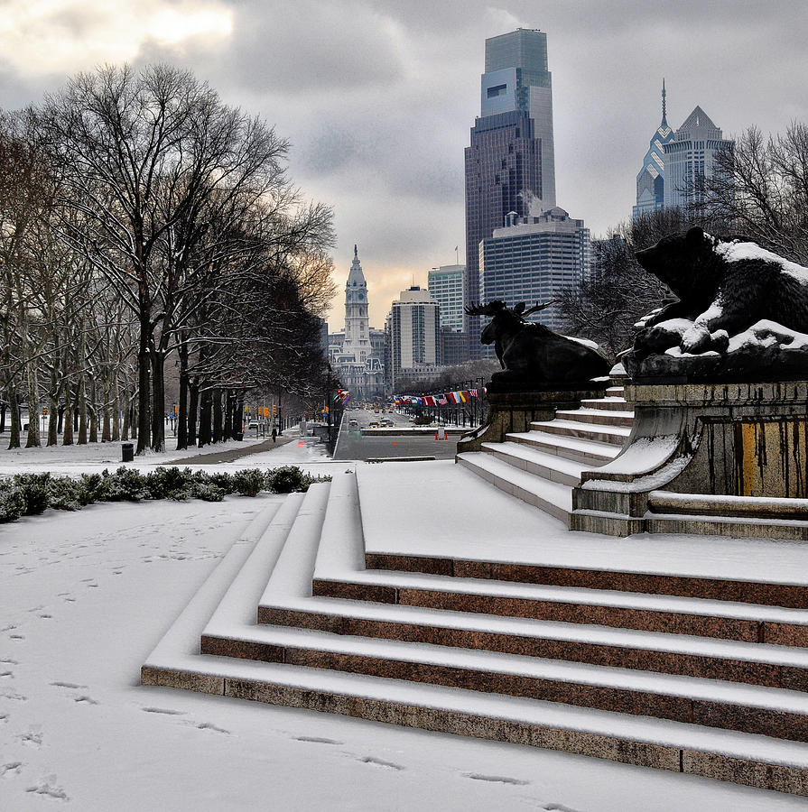 Winter on the Parkway - Philadelphia Photograph by Bill Cannon
