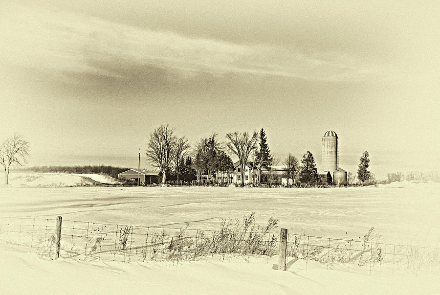 Winter Ontario Farm - Sepia Photograph