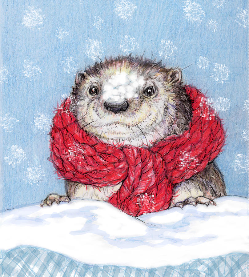 Winter Otter Mixed Media by Peggy Wilson
