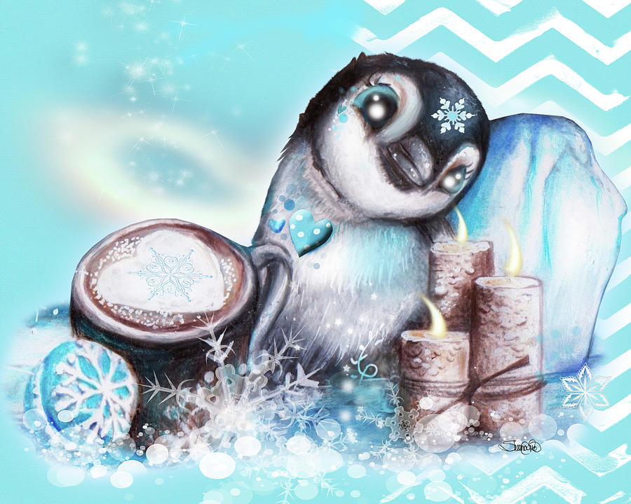 Animal Mixed Media - Winter Penguin - With Background by Sheena Pike Art And Illustration