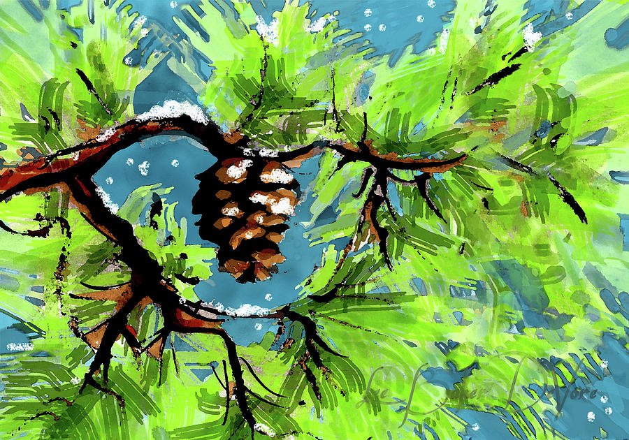 Winter Painting - Winter Pine card by Lee Baker DeVore