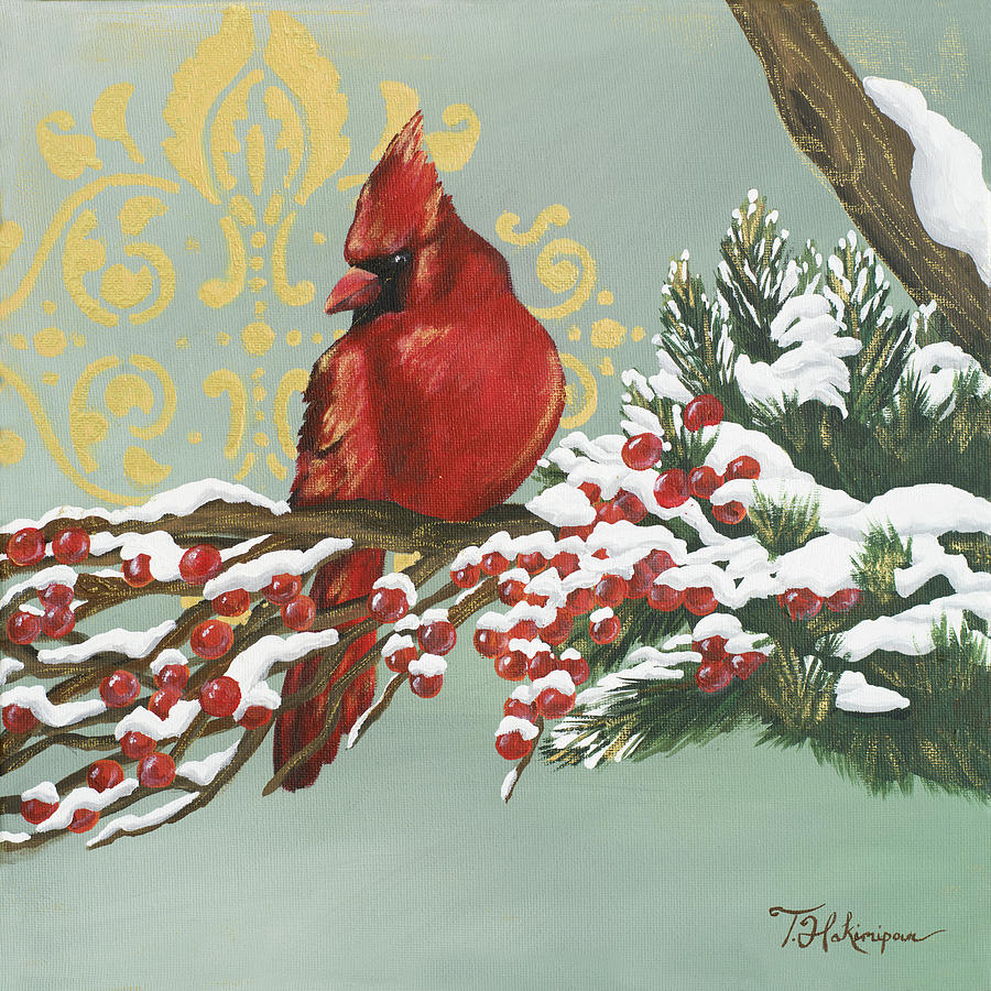 Winter Painting - Winter Red Bird I by Tiffany Hakimipour