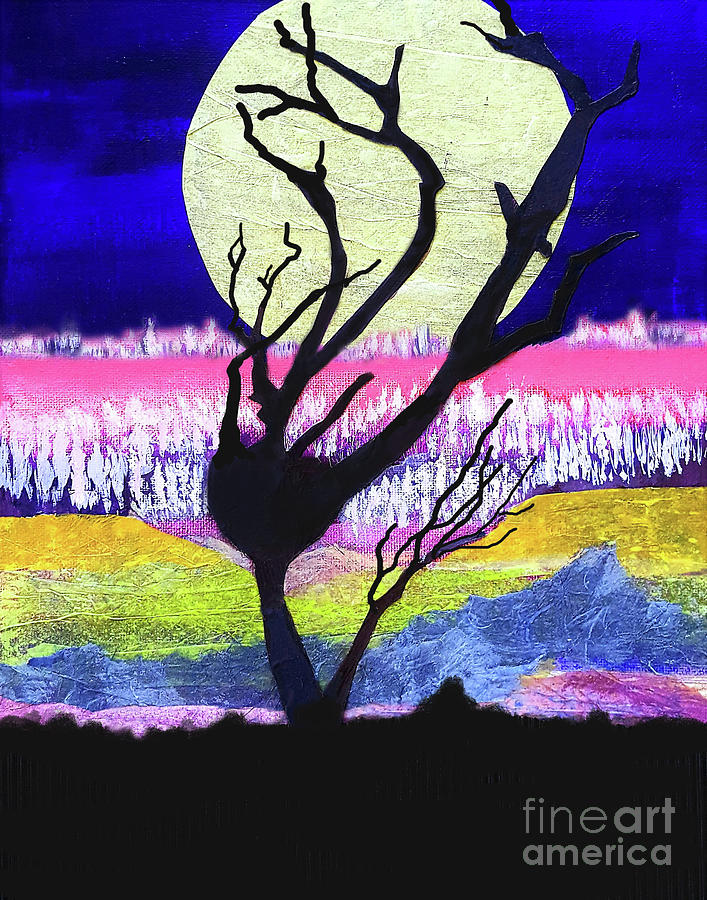 Winter Ridge Line Moon Rise Mixed Media by Sharon Williams Eng