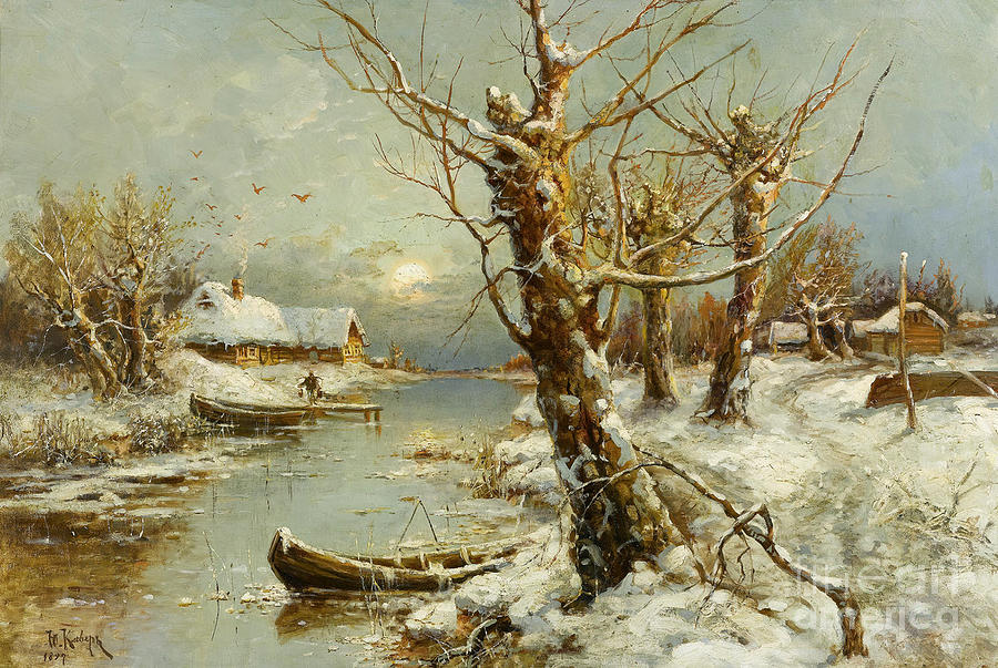 Winter River Landscape, 1897. Artist Drawing by Heritage Images