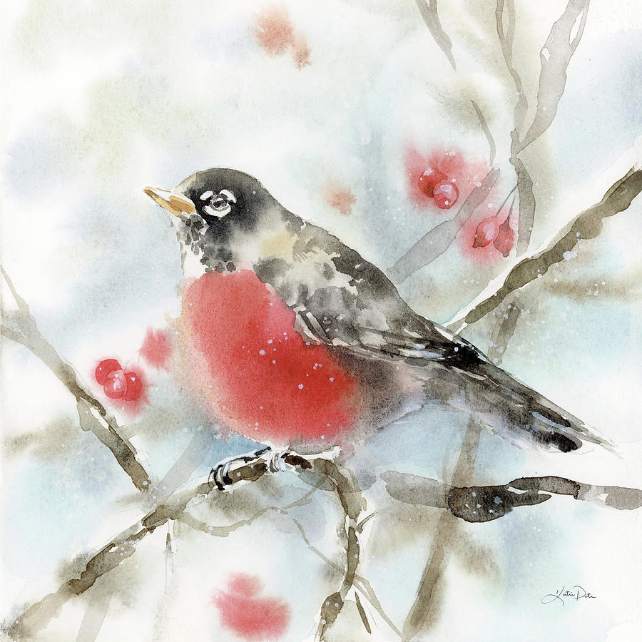 Animal Painting - Winter Robin by Katrina Pete