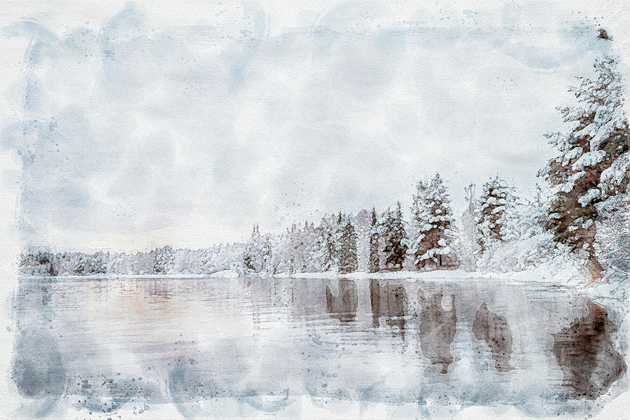 Winter scene by the river Digital art by Edita Edith Anna Brus Winter scene by the river Digital art by Edita Edith Anna Brus