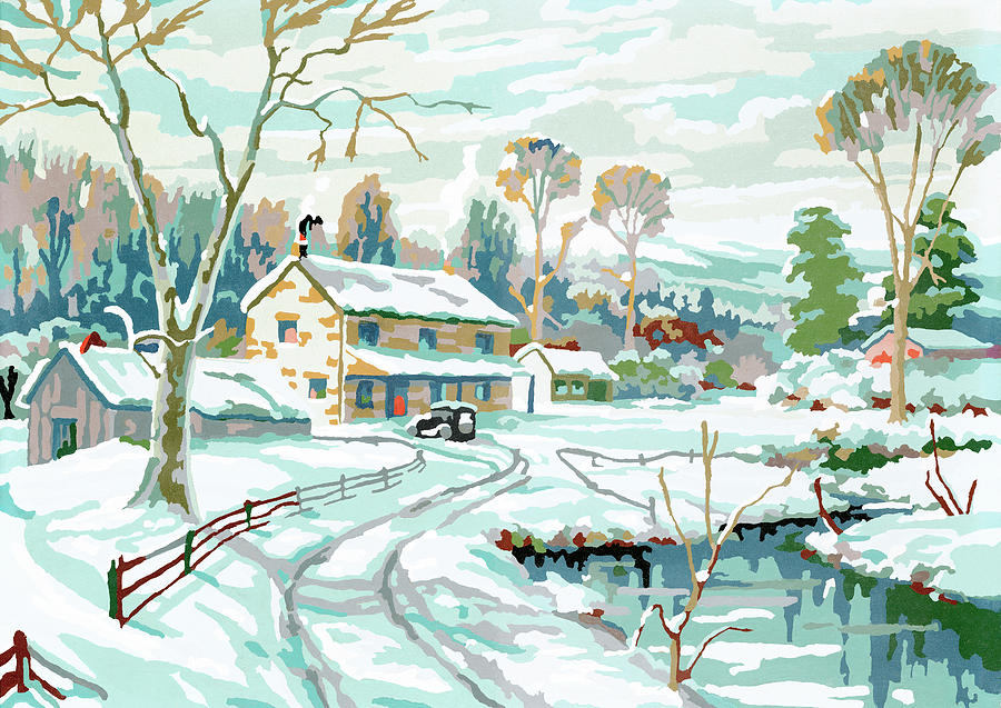 Christmas Drawing - Winter scene by CSA Images