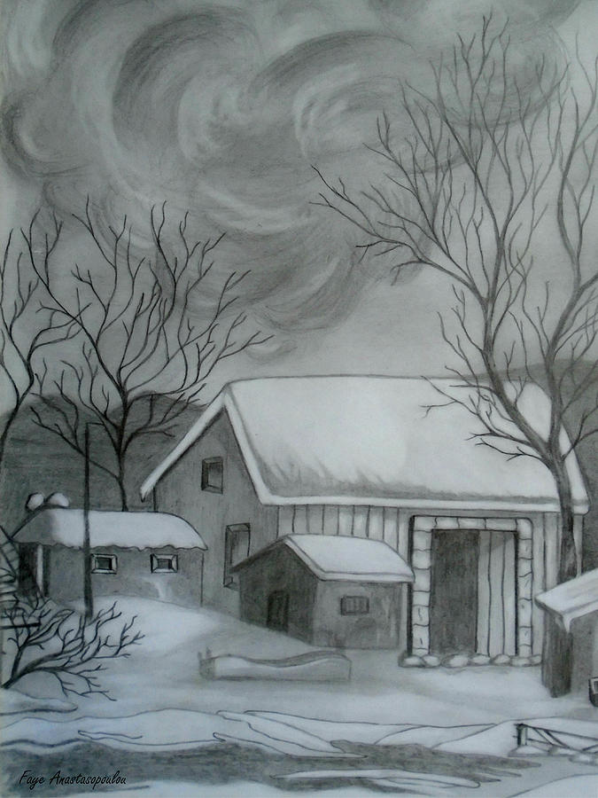 Tree Drawing - Winter Scene by Faye Anastasopoulou
