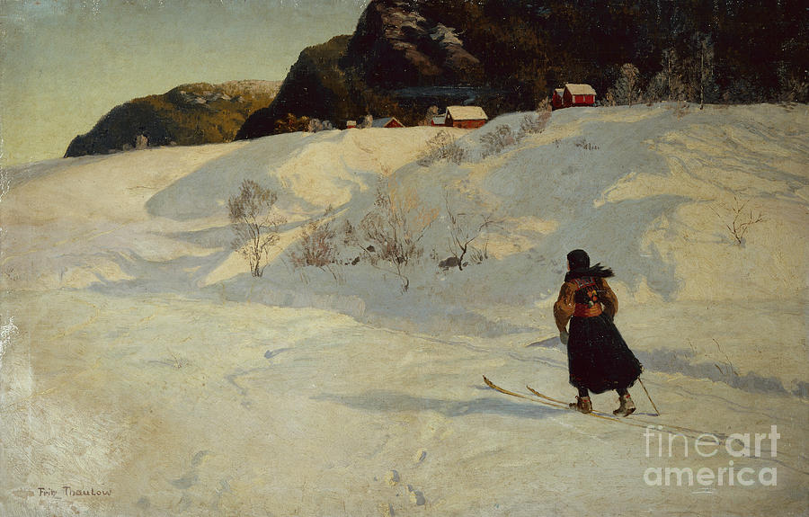 Winter Scene With A Skier, 1890 By Fritz Thaulow Painting by Fritz ...