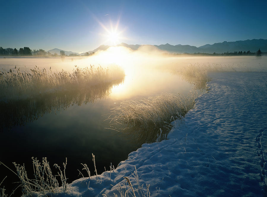 Winter Scene With Mountains & Lake Digital Art by Reinhard Schmid