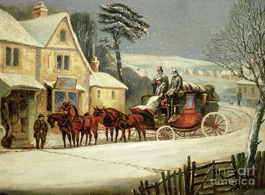 Winter Scene With The Royal Mail Halted At An Inn Painting by Samuel Henry Alken
