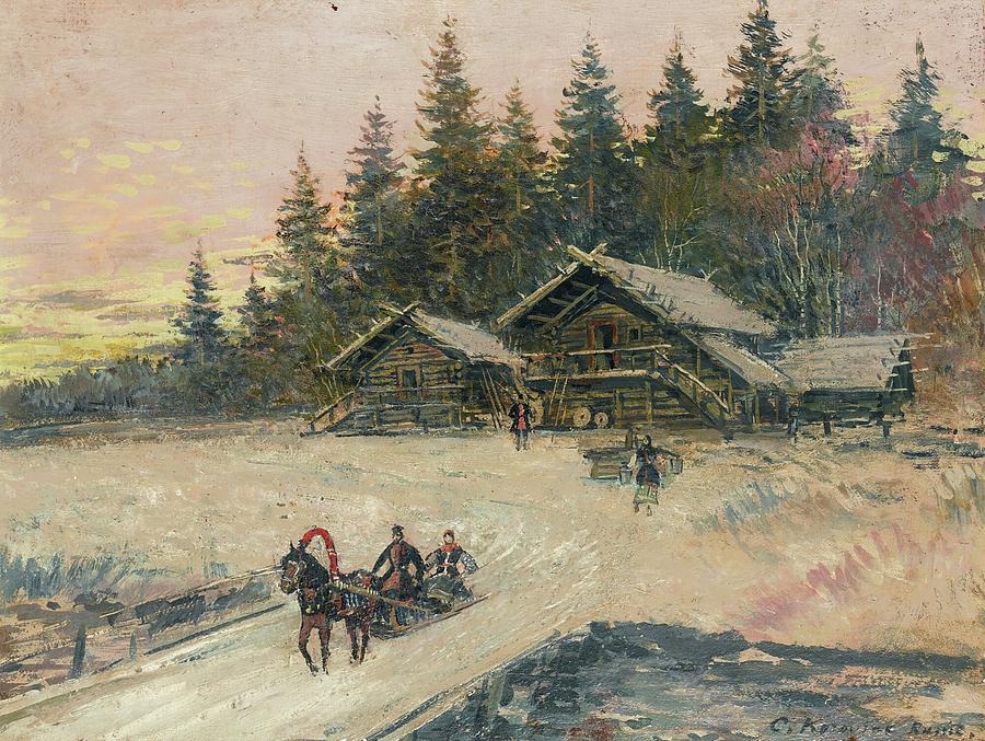 Winter Scene With Troika Painting by Konstantin Alexeevich Korovin ...