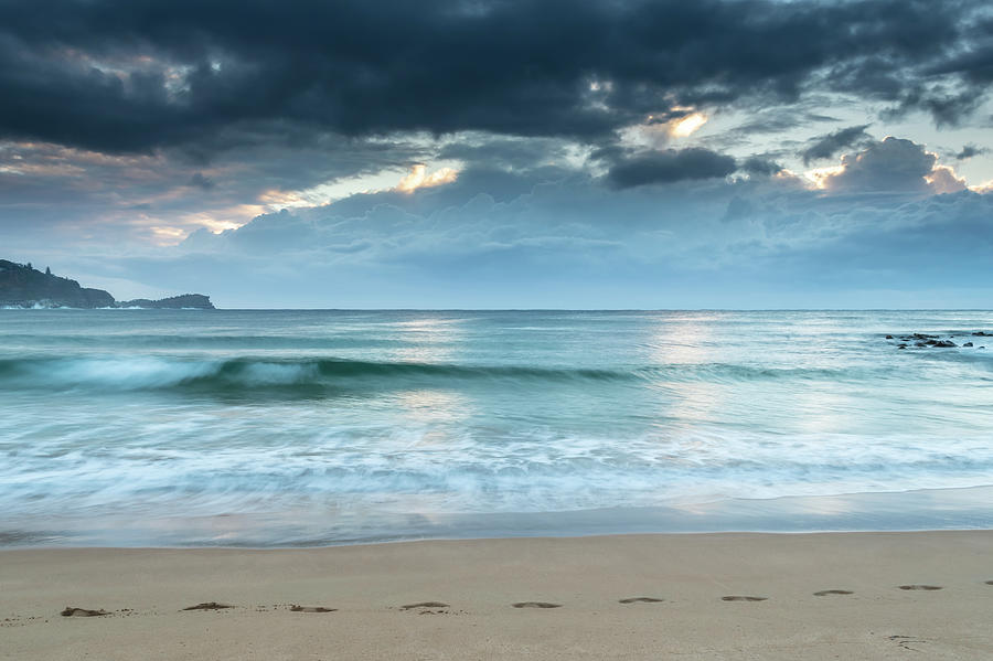 Winter Seascape and Footprints in the Sand by Merrillie Redden Winter Seascape and Footprints in the Sand by Merrillie Redden
