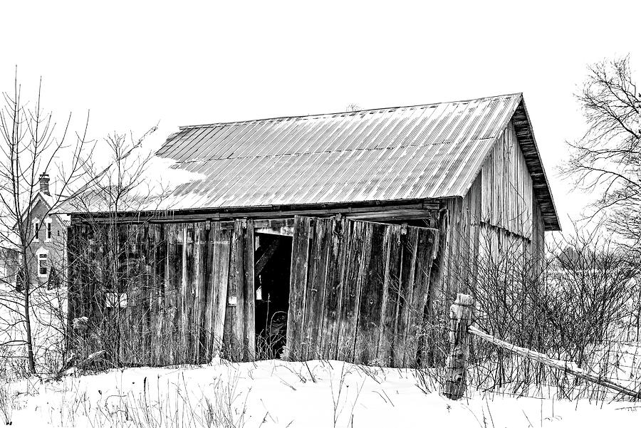 Winter Shed Bw Photograph