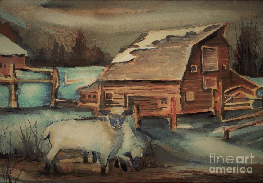 Winter Sheep Painting by Mindy Newman