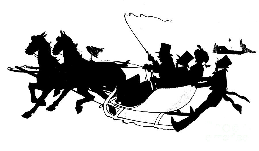 Winter sleigh scene silhouette Painting by English School