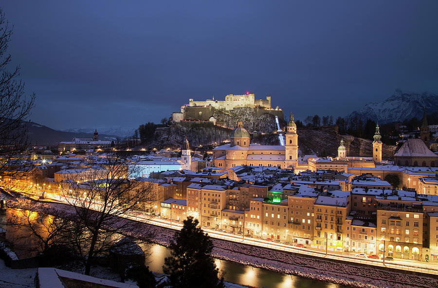 Winter Snow At Night In Salzburg, Austria Digital Art by Lost Horizon ...