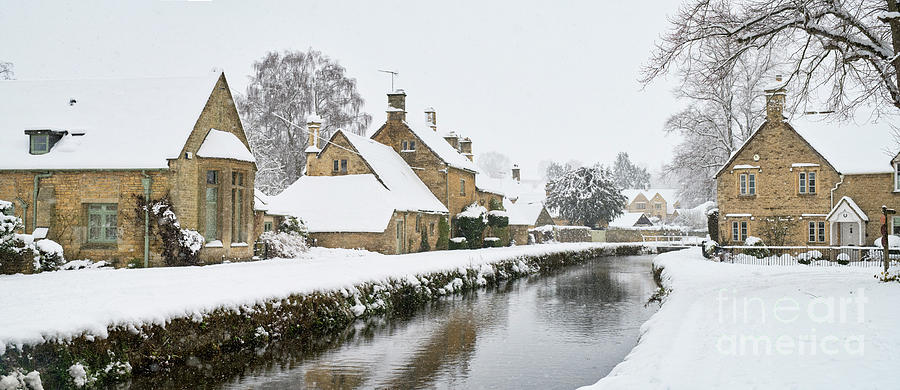 Winter Snow in Lower Slaughter Village Panoramic Photograph by Tim Gainey