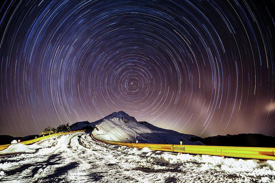 Winter Snow Road With Star Trails In Photograph by Wan Ru Chen