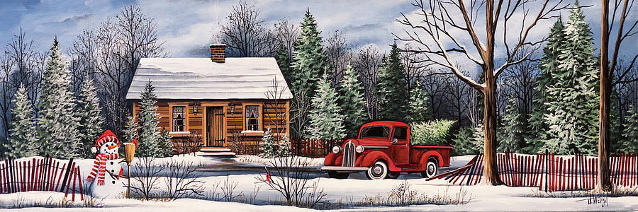 Winter Painting - Winter Snowman Truck by Debbi Wetzel