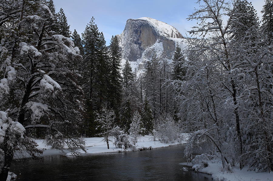 Yosemite National Park Photograph - Winter solitude with Half Dome along the Merced River by Jetson Nguyen