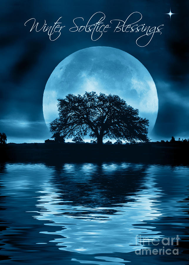 Winter Solstice Blessings Cards with Oak Tree, Moon and Water Photograph by Stephanie Laird