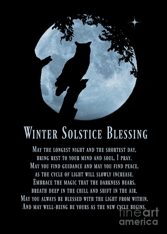 Winter Solstice Owl and Moon in Oak Tree Yule Blessing Photograph by