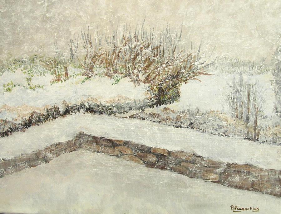 Landscape Painting - Winter Storm in Yolandes Garden by Rosita Pisarchick Landscape Painting - Winter Storm in Yolandes Garden by Rosita Pisarchick