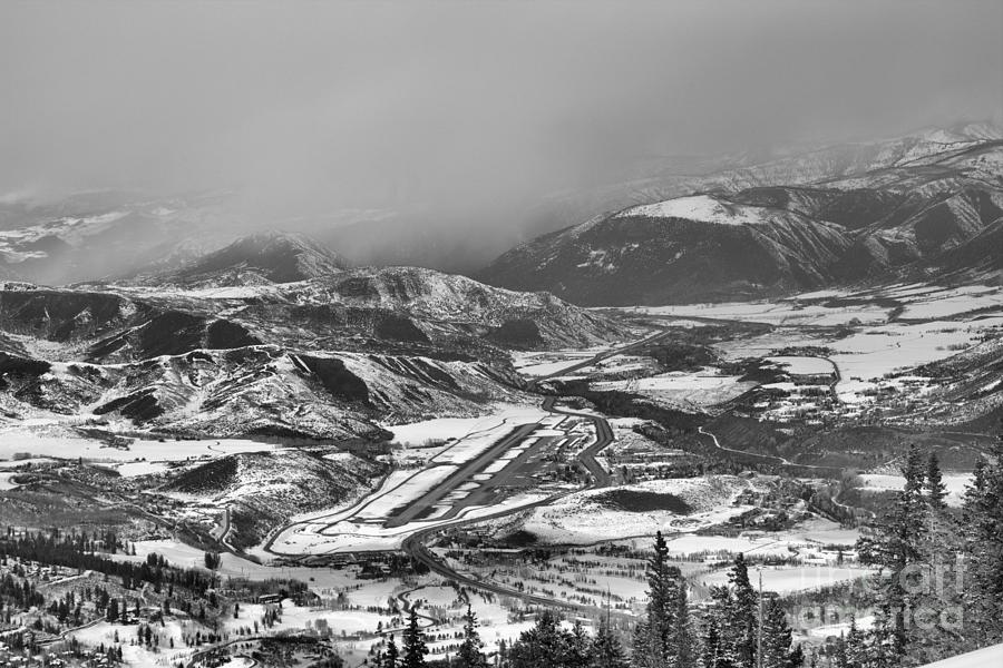 Winter Storms Over Aspen Airport Black And White Photograph by Adam Jewell