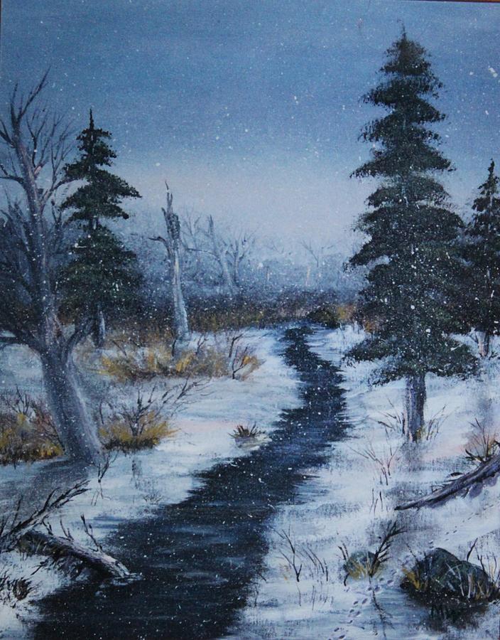 Winter stream Painting by Megan Walsh