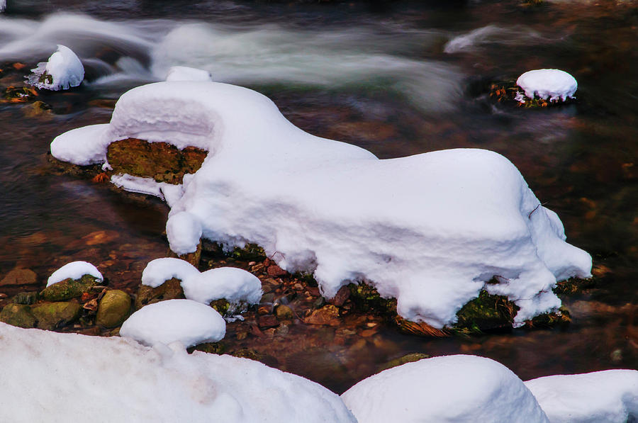 Winter Stream with Snowy Islands Photograph by Jenny Rainbow