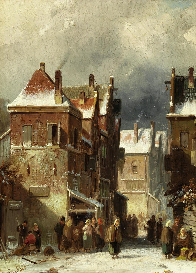 Winter Painting - Winter Street by Charles Leickert